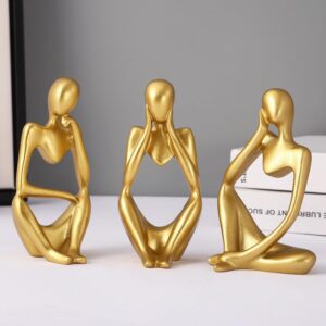 TIED RIBBONS Decorative Abstract Thinker Men Statue Set of 3 Modern Art Showpiece Sculpture (Fantasy, Gold,13cmX6cm) for Home Décor Living Room, Diwali Decoration Items for Home, Diwali Gifts -Resin