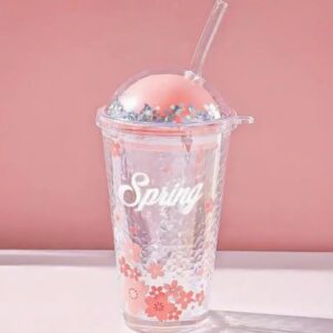 Stylish 470ml Printed Borosilicate Juice Glass with Premium Straw – Durable, Large Capacity, and Elegant Design for Everyday Use